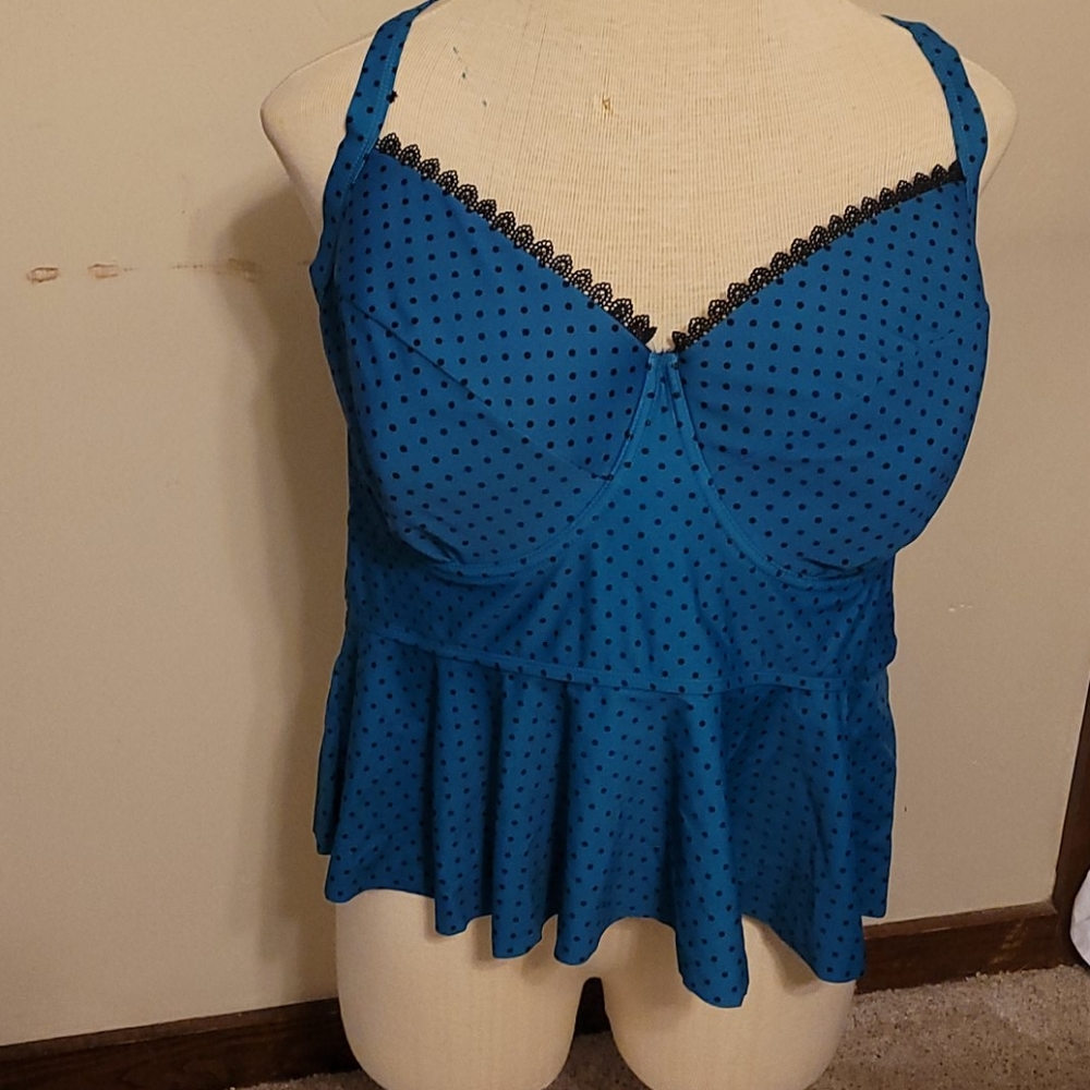 Teal and Black dot swim top